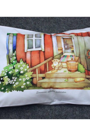 5717 Tyynyliina (60x50 cm) Sauna. "Saunassa sielukin puhdistuu."