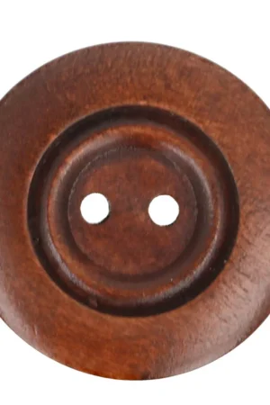 Puinen, pyöreä nappi, 25 mm, 2-reikäinen, etupuolella kulkee ura napin ympäri ja reiät ovat syvemmällä