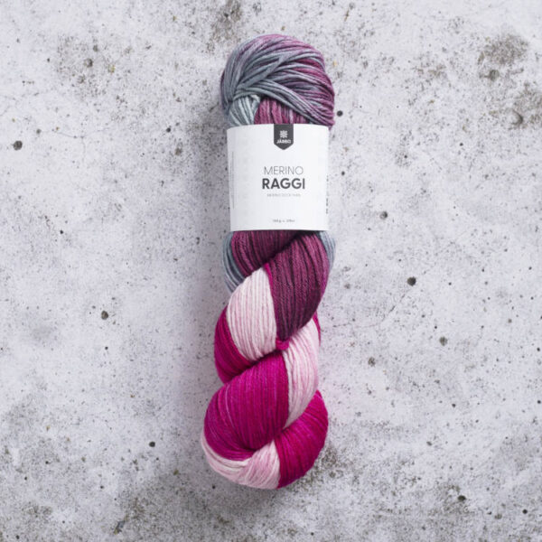 Jarbo Merino Raggi Cherry Red and Soft Rose Merinosukkalanka