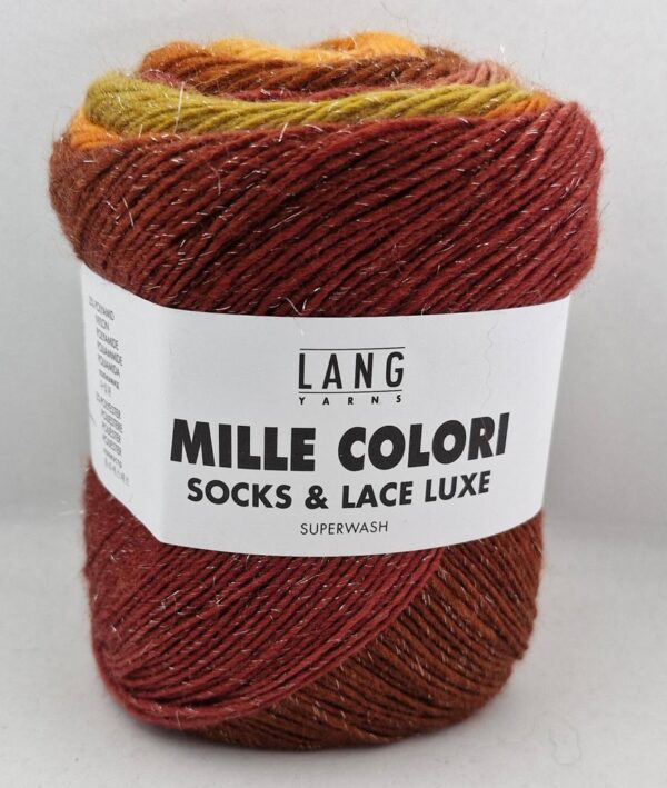 Lang Yarns Mille Colori Socks and Lace Luxe 211 punaruskea-oranssi-vihreä