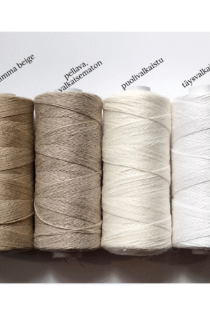 Bockens 35/2-pellavalanka. Värit vasemmalta oikealle: 470 tumma beige, pellava (valkaisematon), puolivalkaistu ja täysvalkaistu.