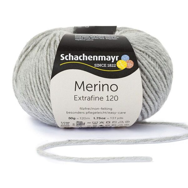 Schachenmayr Merino Extrafine120 - 190 meleerattu vaaleanharmaa